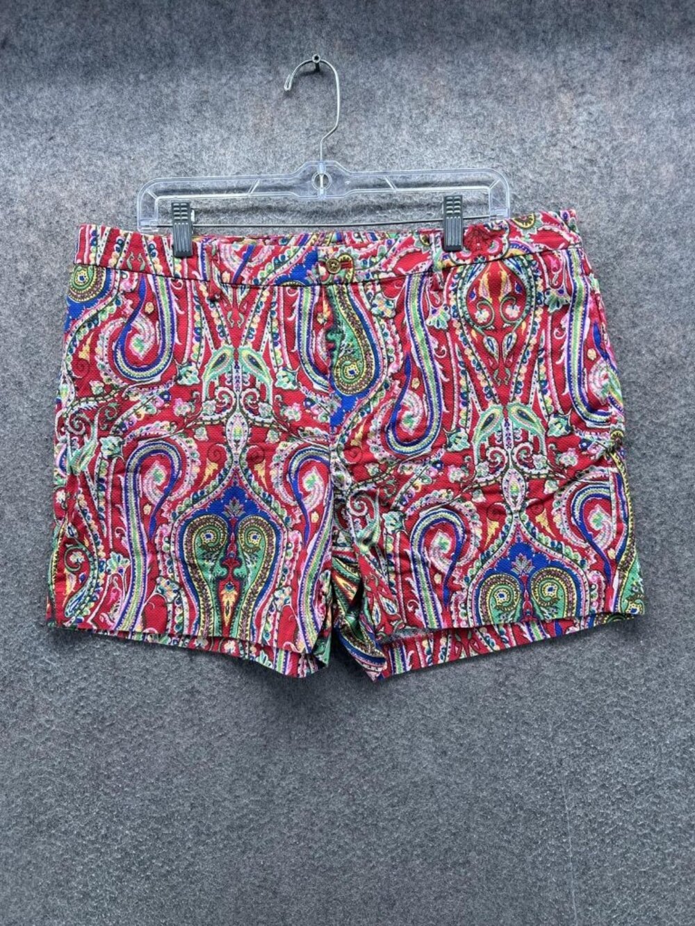 Lauren Ralph Lauren Shorts Womens 16 Red Paisley Chino Twill 4 Inseam Casual